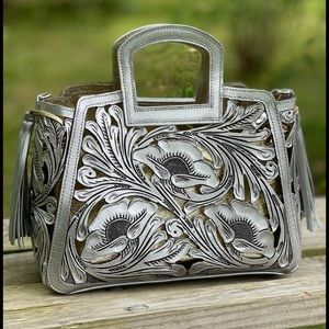 Origenes by David Luna Large Hand Tooled Cut Out Leather Tote